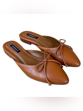 MARGAUX Cognac Nappa Leather Mules w/ Bows